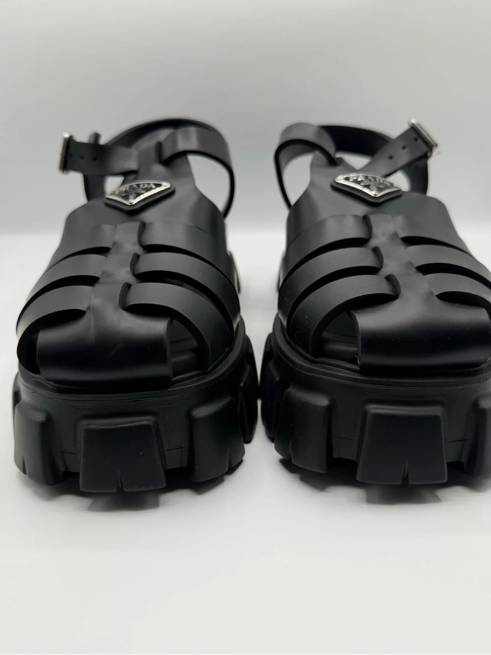 NIB Prada Black Rubber Ultralight Monolith Platform Chunky Strap Sandals EU 41